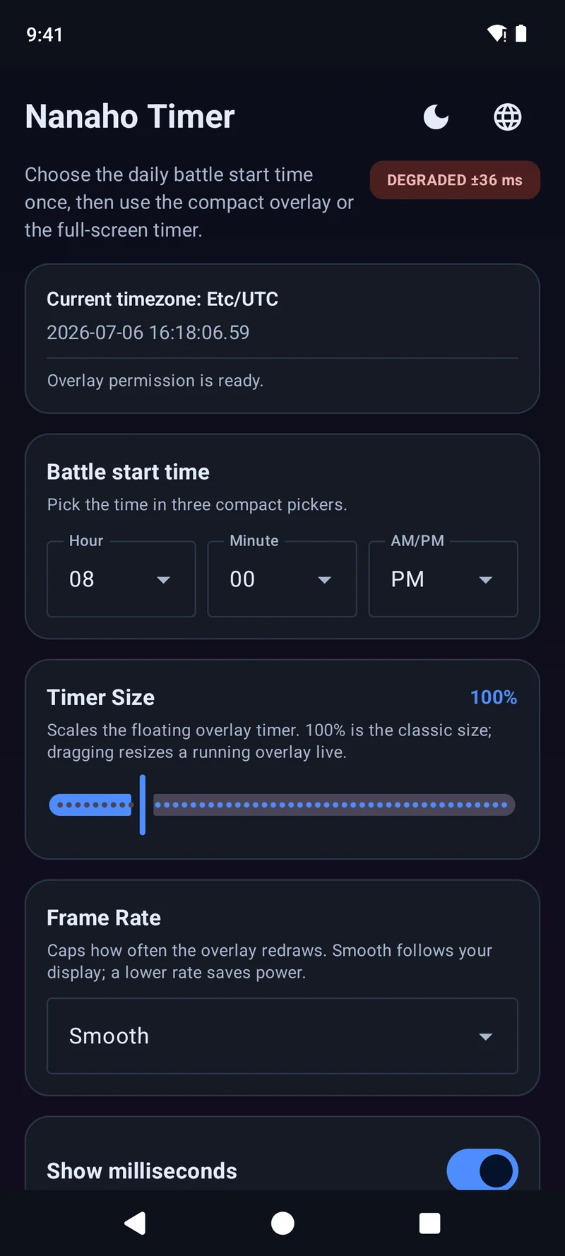 Android setup screen, dark theme