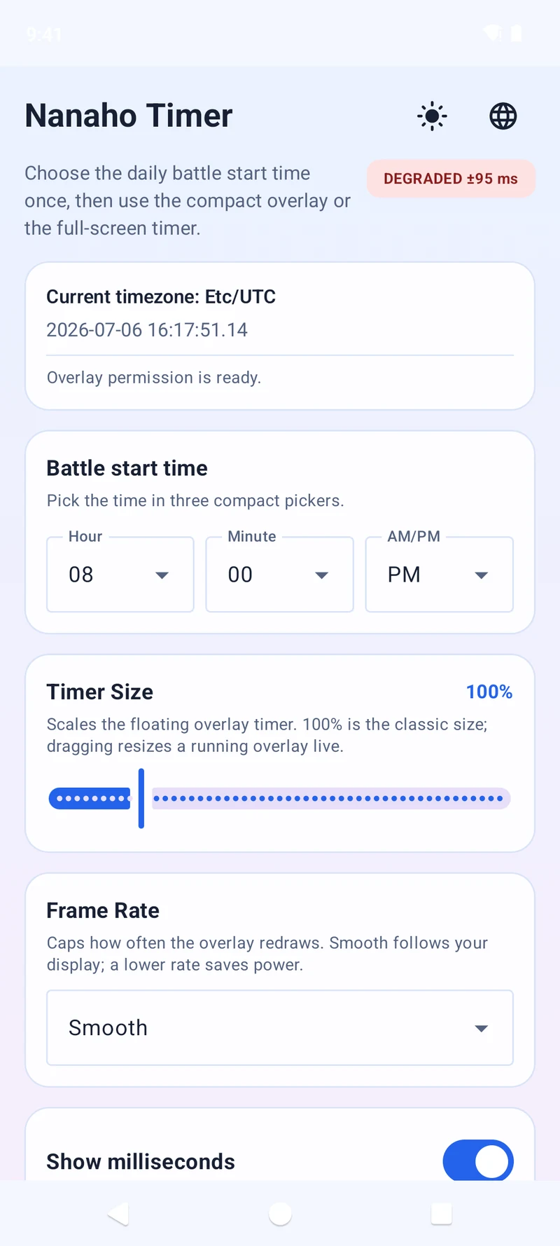 Android setup screen, light theme