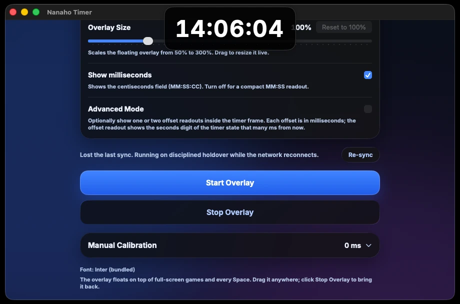 macOS floating overlay panel above the setup window
